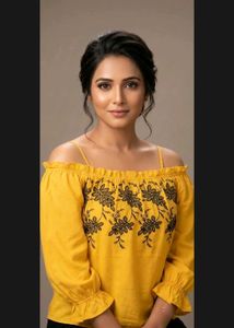 Yellow Off-Shoulder Embroidered Top