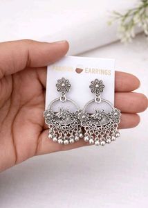 Oxidized Silver Jhumka Earrings Set