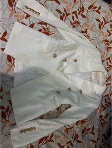 white golden button blazer
