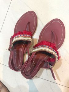 Marron Kolhapuri Boho Fringe Sandals