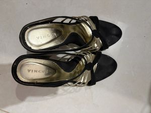Stylish Black and Gold Strappy Sandals
