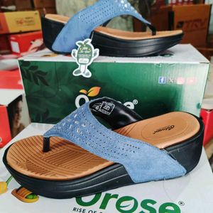 Blue Embellished Wedge Flip-Flops