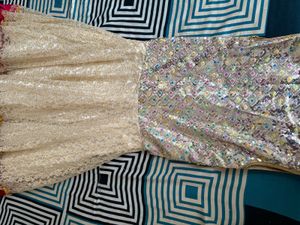 Elegant Cream &amp; Pink Embellished Lehenga