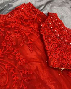 Stunning Red Embroidered Lehenga Choli Set