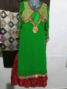 Elegant Green Kurta with Red Palazzo