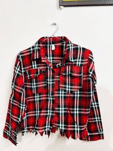 Red Plaid Cropped Shirt
