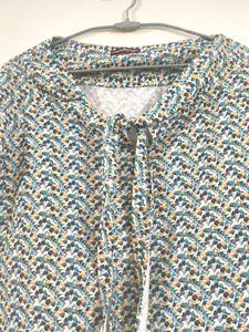 Patterned Tie-Neck Blouse