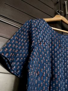 Fabindia Blue Cotton Dabu Printed Arcadian Top