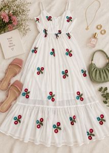 White Embroidered Tiered Dress🌷🤍