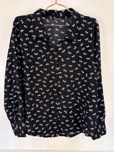 Black Bow🎀 Print Button-Up Shirt