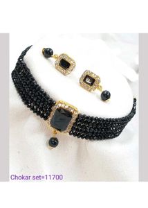 Black Beaded Choker Necklace Set🖤