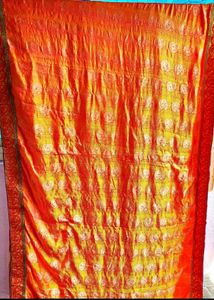 Elegant Peach &amp; Olive Embroidered Saree