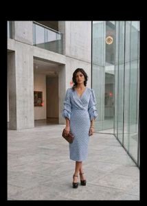 Blue Polka Dot Midi Dress