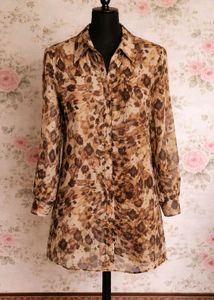 Brown Animal Print Button-Up Shirt