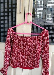 Chic Floral Print Smocked Blouse