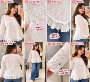Elegant White Lace Peplum Top 36"-38"