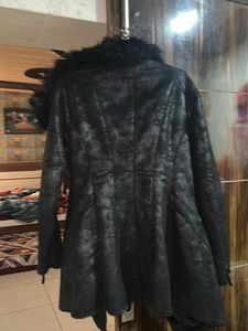 Black Faux Fur Collar Coat