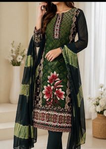 Elegant Green Floral salwar /suit  fabric