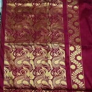 Maroon Silk Saree with Blouse