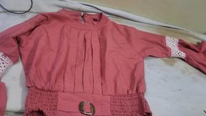 Elegant Pink Bell Sleeve Blouse with Lace Detail