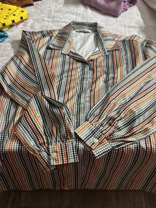 Retro Striped Button-Up Blouse