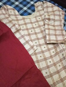 Maroon Checkred Kurta 2 piece set
