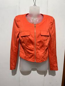 Orange Cropped Zip-Up Jacket