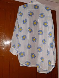 Sheer Floral Print Oversized Shirt