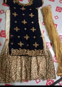Navy Blue Kurta  Sharara Pant dupatta