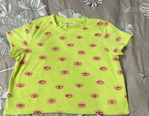 Neon Eye Print Cropped T-Shirt