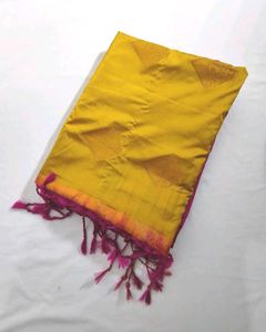 Vibrant Yellow Saree with Pink Border