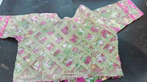 Pink &amp; Gold Saree With Petticoat And Blouse