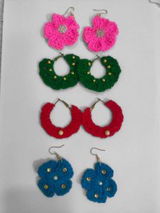 Crochet Flower Earrings Set Of 4.