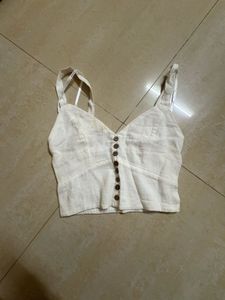 White Button-Up Crop Top