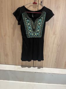 Boho Embroidered Black Top