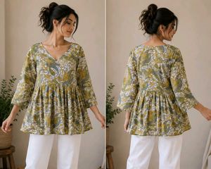 Stylish Printed V-Neck Kurta Top