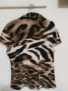 TERRENOVA Animal Print Short Sleeve Button-Up Top