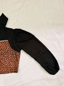 Leopard Print Crop Top with Black Bolero