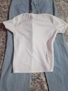 Cargo Wide Leg Jeans &amp; White T-Shirt Set