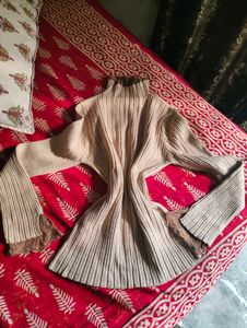 Ribbed lace Knit Mock Neck Sweater