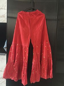 Red Palazzo Pants with Gold Print