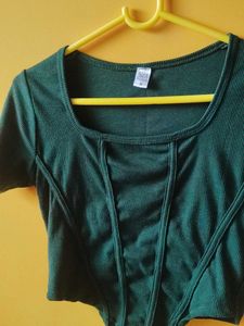 Dark Green Ribbed Corset Top