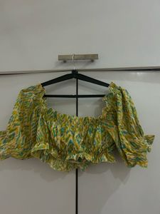 Boho Smocked Puff Sleeve Crop Top