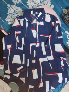 Unique Blue Abstract Print Button-Down Shirt