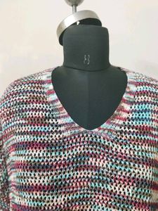 Colorful Striped Knit V-Neck Top