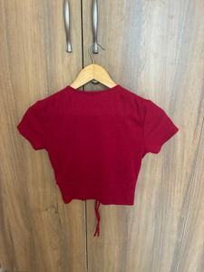 Ribbed Red Ruched Crop Top