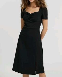Black Midi Dress with Slit