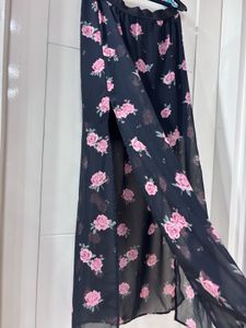 Black Floral Maxi Skirt with Slits