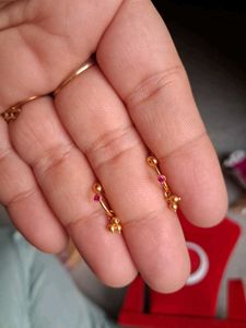 Gold Nose Pin with Red Stones