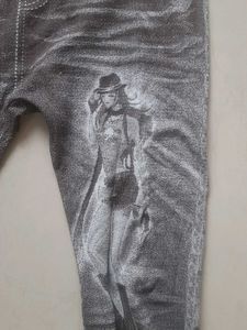 Stylish Distressed Grey Denim Look Leggings